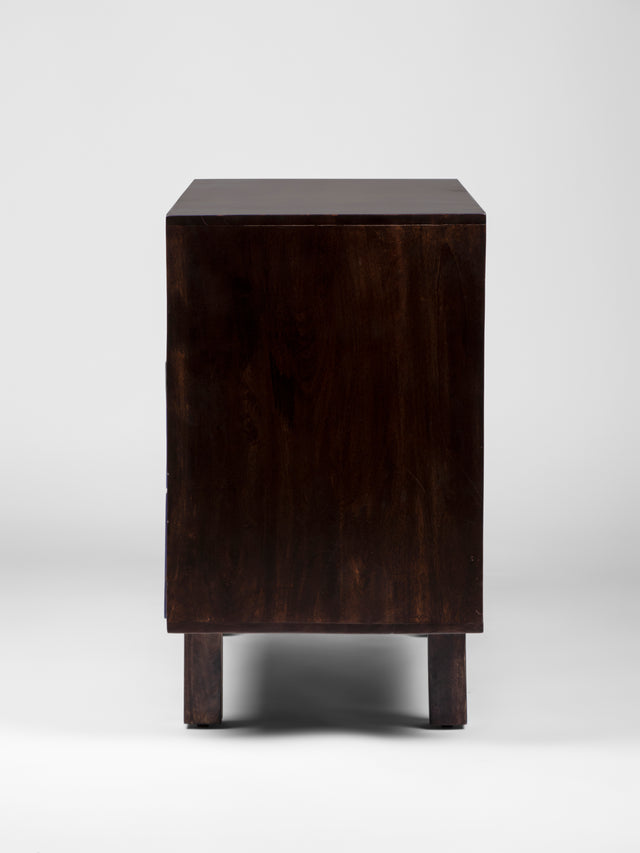 Scandinavian Contemporary Mango Wood and Cane Chest of Drawers